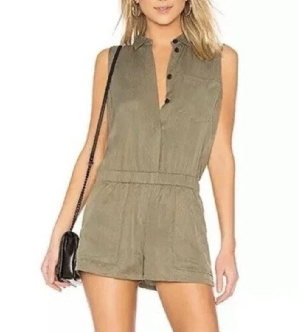 Designer ATM Anthony Thomas Melillo Sleeveless Olive Shorts Romper Tencel XS